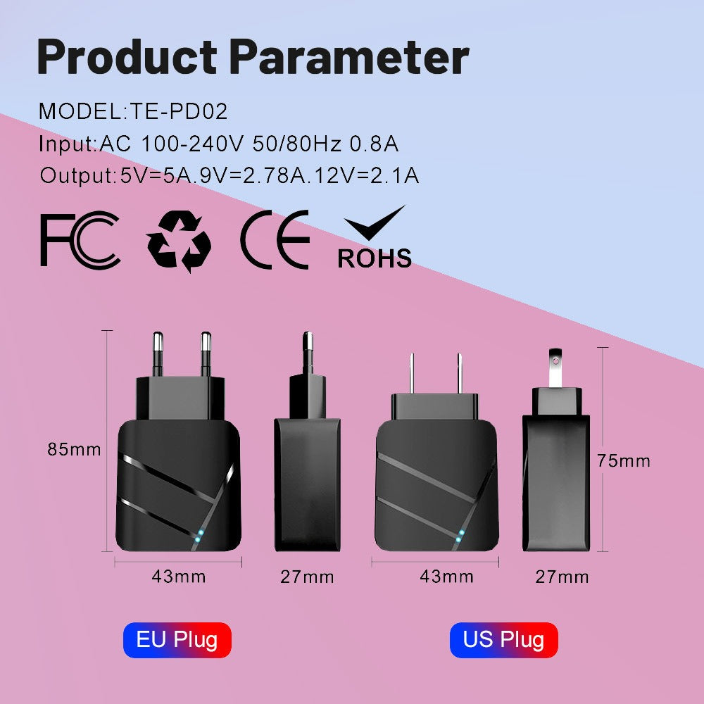 Chargeur Rapide 40W USB-C PD & QC 3.0