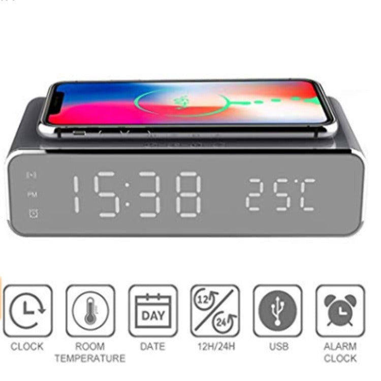 Station de Charge Sans Fil avec Horloge & Thermomètre