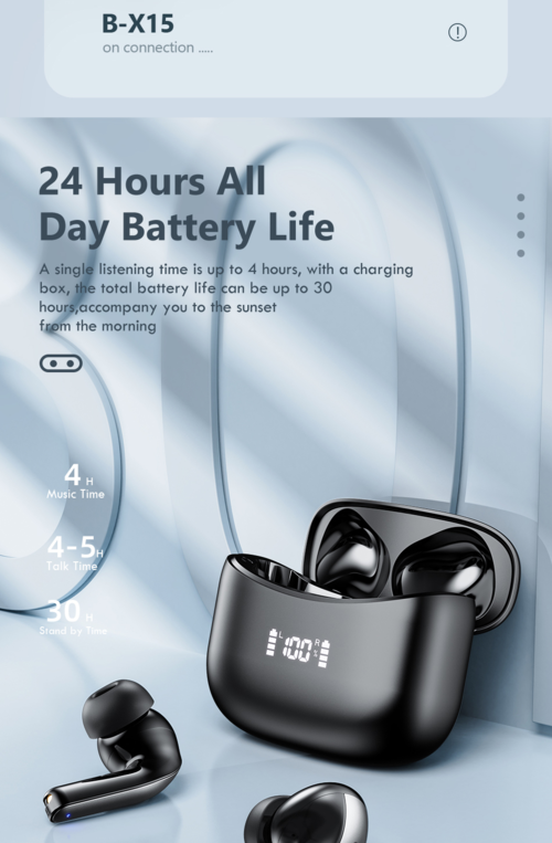 Écouteurs Bluetooth sans fil avec affichage de batterie LED
