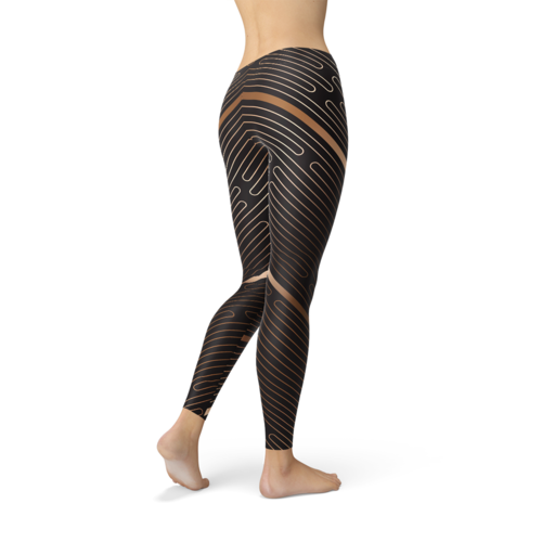 Leggings marron de sport à rayures pour femmes
