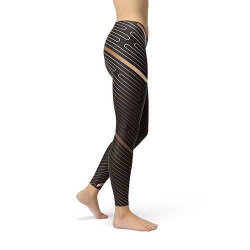 Leggings marron de sport à rayures pour femmes