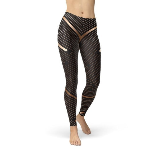 Leggings marron de sport à rayures pour femmes